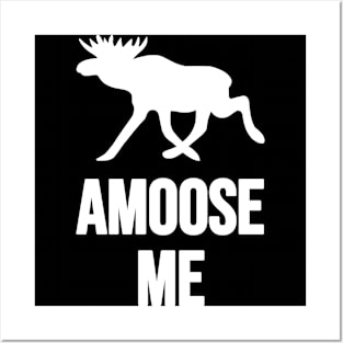 Amoose Me Walking White On Black Moose Silly Pun Posters and Art